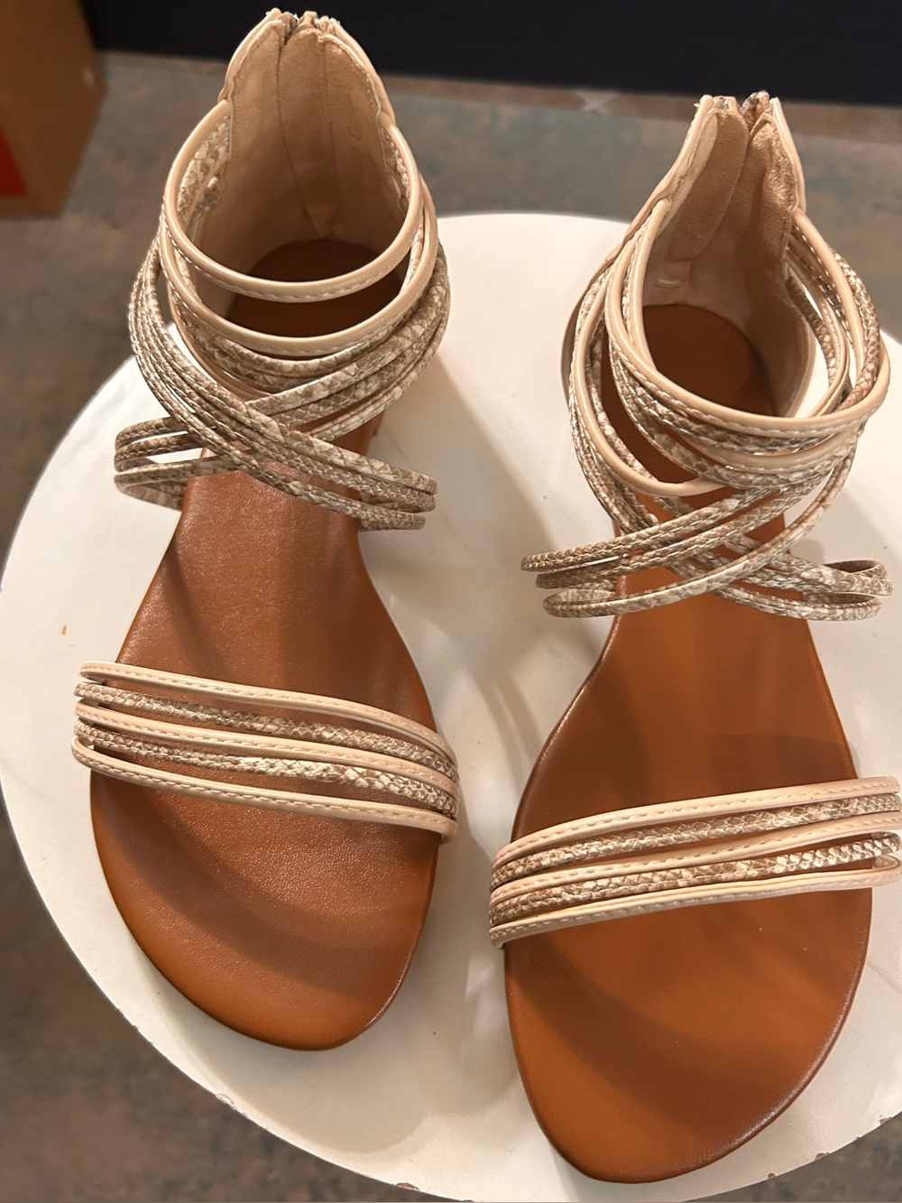 Beuthoem Women’s Strappy Ankle Wrap Sandals in Beige, Size 10